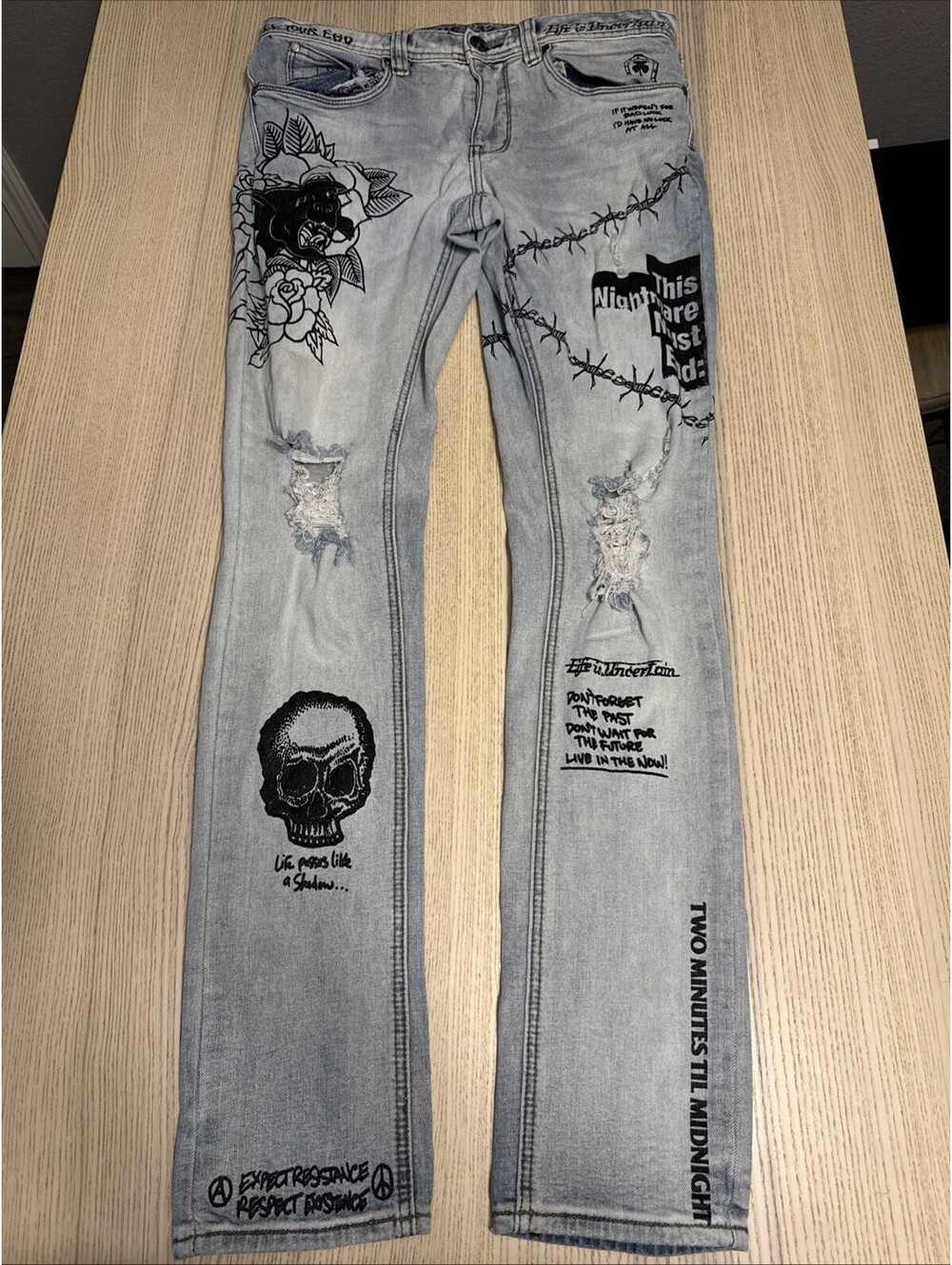 Ninth Hall Rogue Printed Light Aged Size 32 Skinny Jeans Distressed Grunge Punk